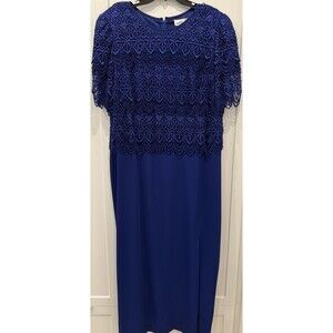 Cattiva  Dress Vintage Formal MOB Church Wedding Lace Fringe Blue 24w Plus EUC